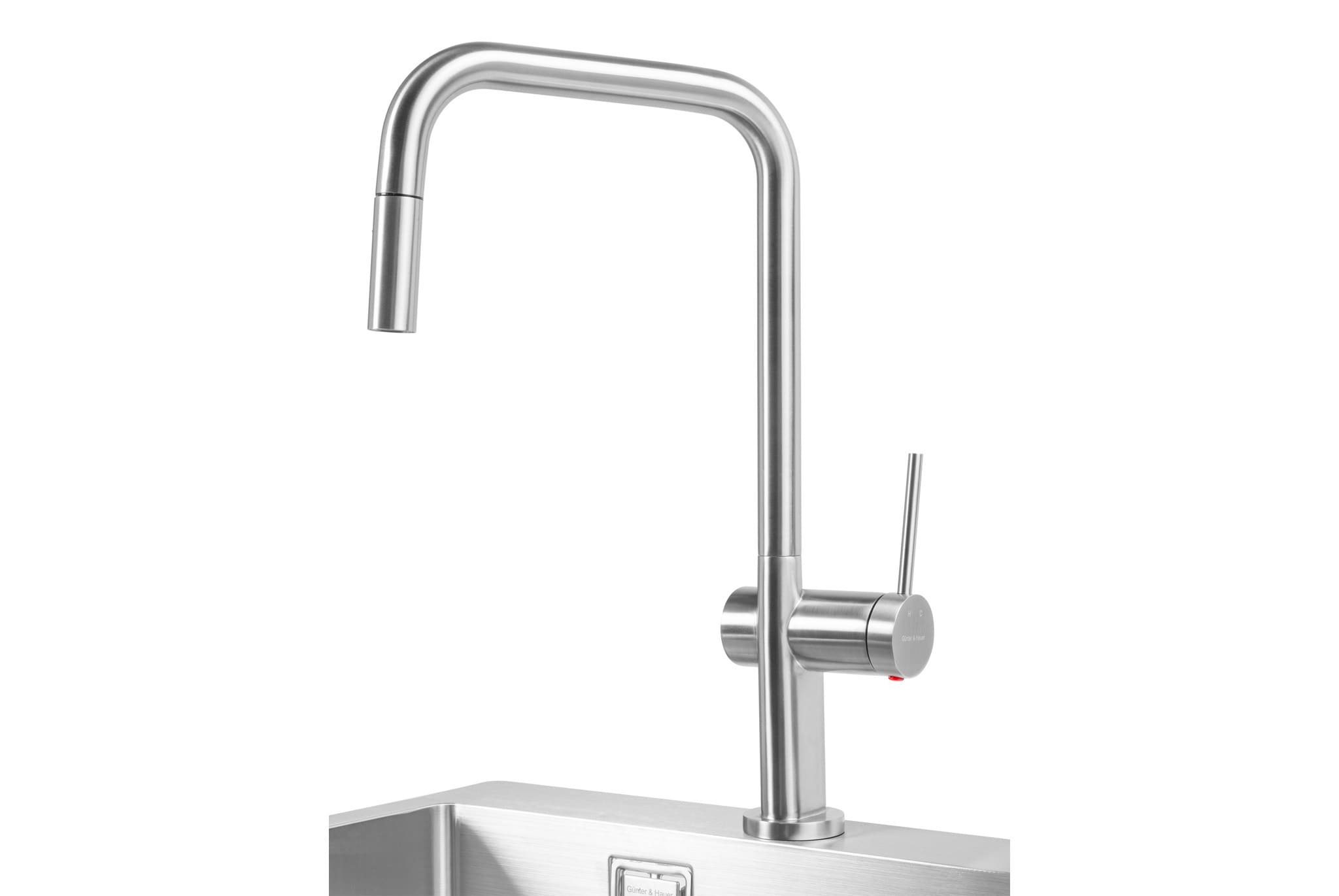 Maisytuvas-Brunnen-Br-1 GÜNTER & HAUER Köögisegisti BRUNNEN Br | 360° Pööratav otsik dušifunktsiooniga, matt roostevaba teras - Image 1