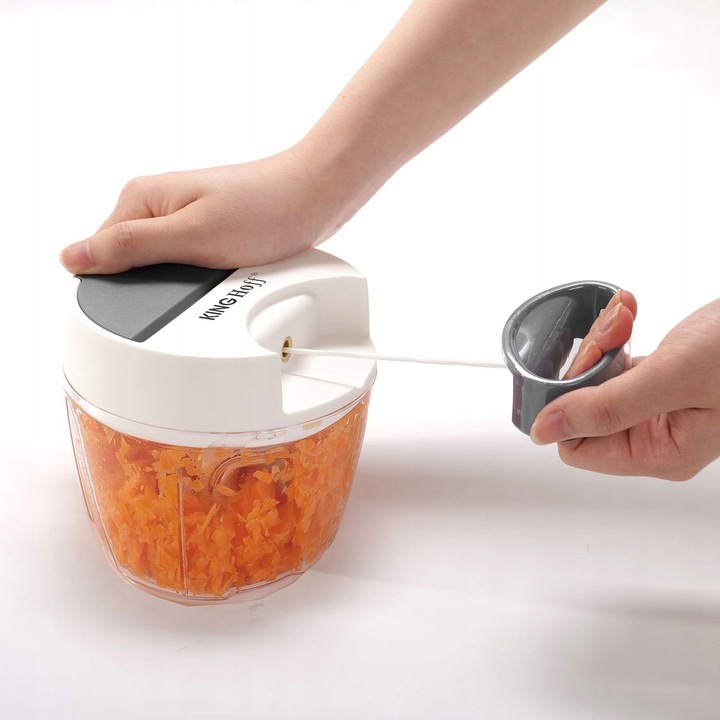 Rozdrabniacz-siekacz-kuchenny-sznurkowy-na-linke-900ml-KINGHOFF-KH-1882-Rodzaj-siekacz KingHoff Mechaninis maisto smulkintuvas KH-1882, 900 ml | Su virvele, Nerūdijančio plieno ašmenys