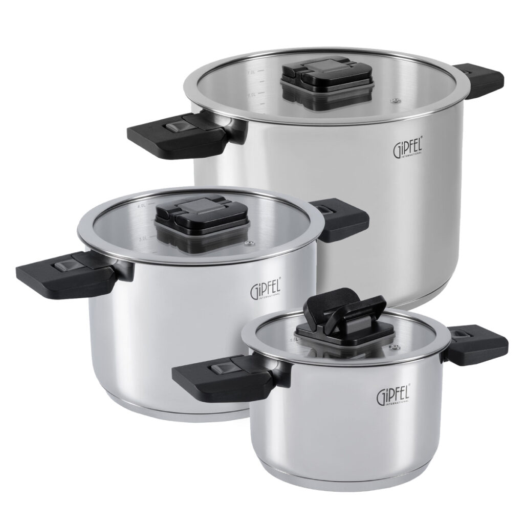 GIPFEL Puodų rinkinis Compact 51812 | 6 dalys, Plienas 18/10, Sulankstomos rankenos