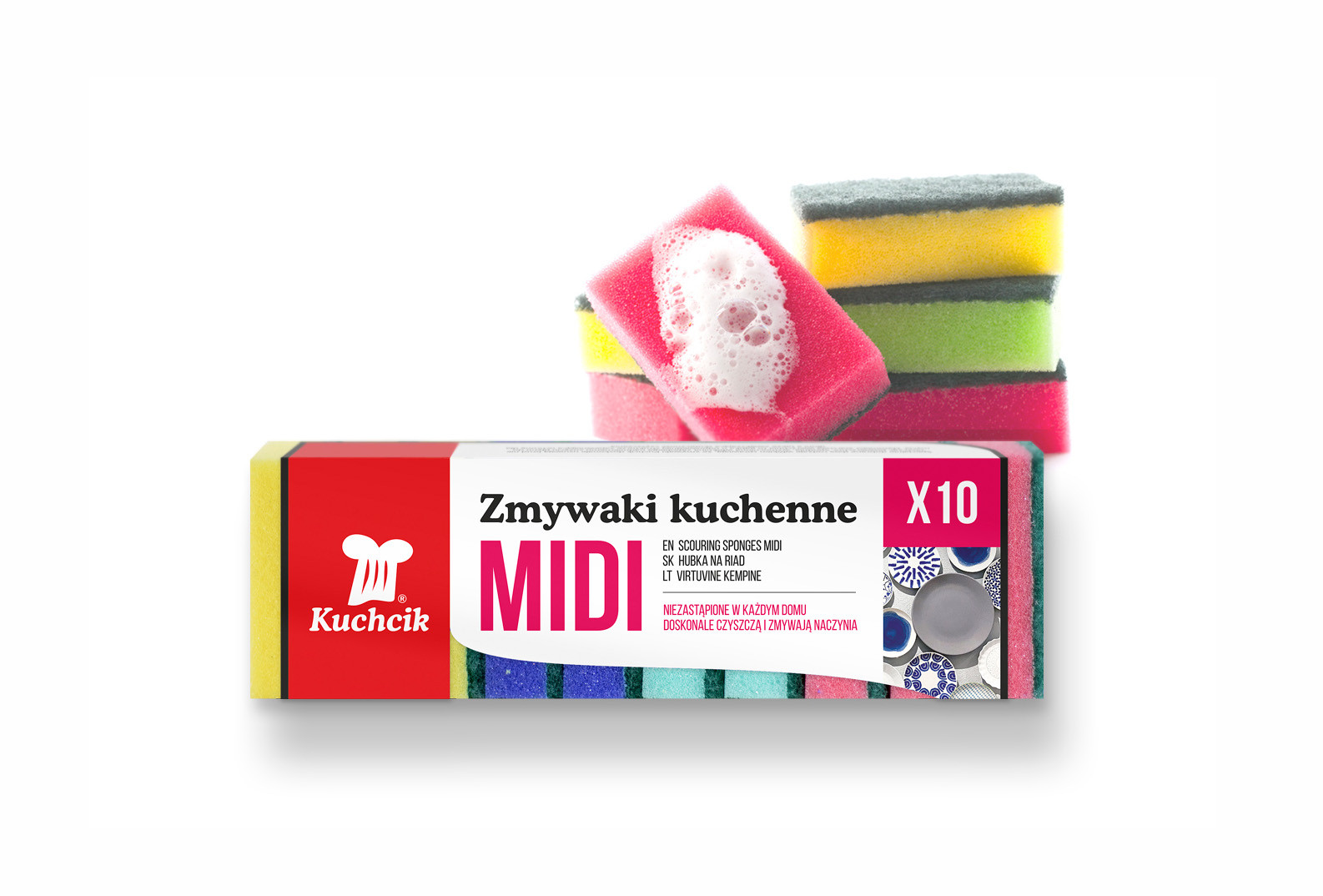 kempine-indams-plauti-kuchcik-midi-10-vnt Kuchcik käsnad nõudepesuks Midi, 10 tk. | Kahepoolsed, kareda kihiga - Image 1