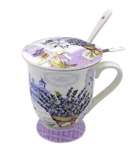 puodelis-su-filtru-saukstu-ir-dangteliu-levandos-83f02_reference Portselanist kruus sõela, kaane ja lusikaga "Lavendel", 350 ml (kinkekarbis) - Image 1