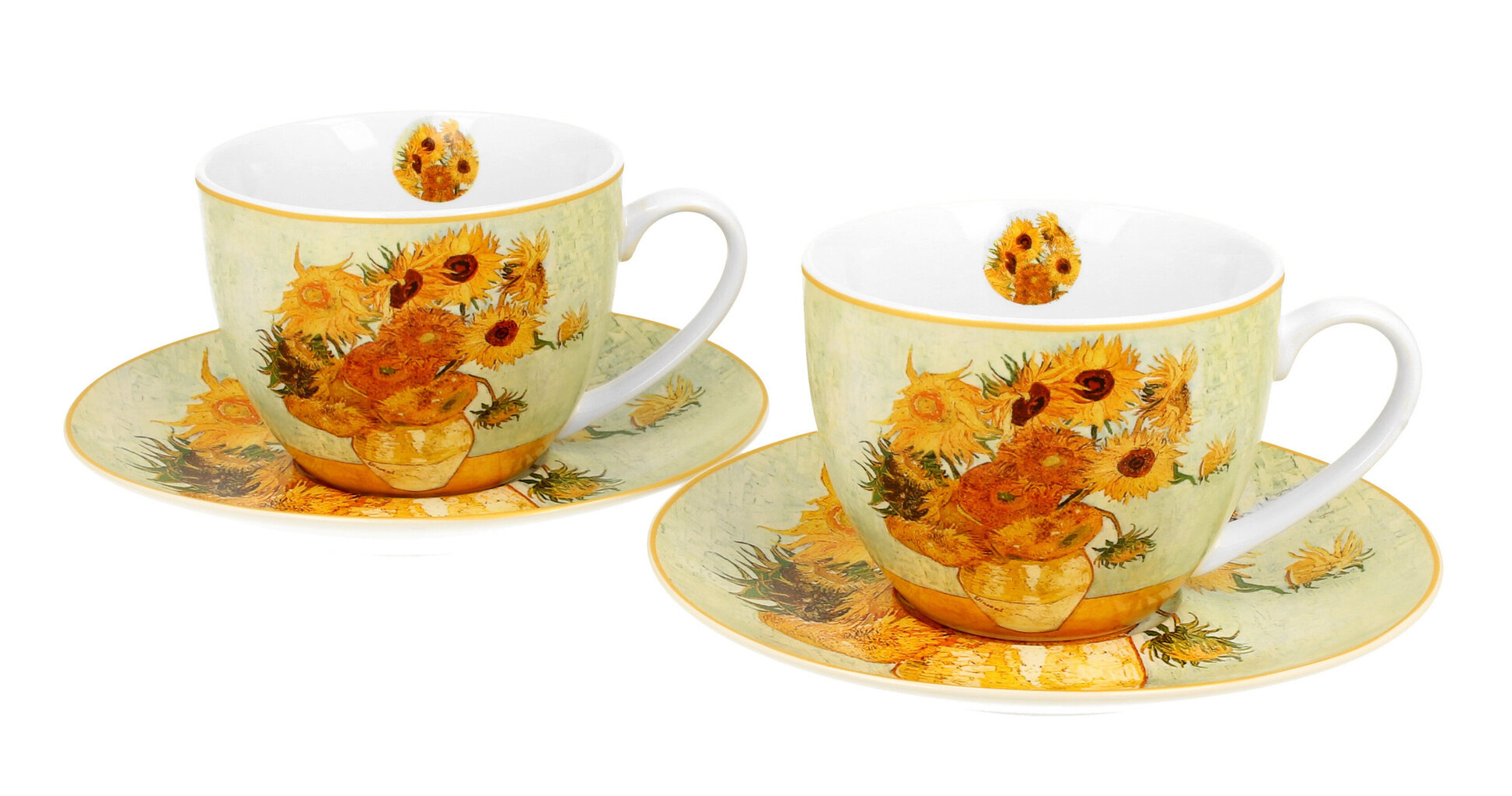 puodelis-su-lekstute-sunflowers-260-ml-3f346_reference Portselanist tasside ja alustasside komplekt "Sunflowers", 260 ml, 2 tk (V. van Goghi motiivid) - Image 1