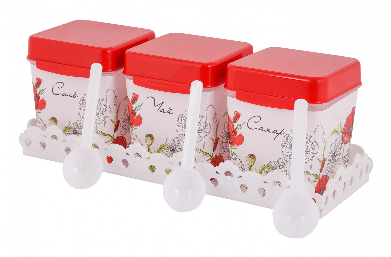 talpyklu-rinkinys-su-stendu-12-l_reference Plastist säilituspurkide komplekt riiuliga puistetele toiduainetele (Tee, Suhkur, Sool), 3 tk - Image 1