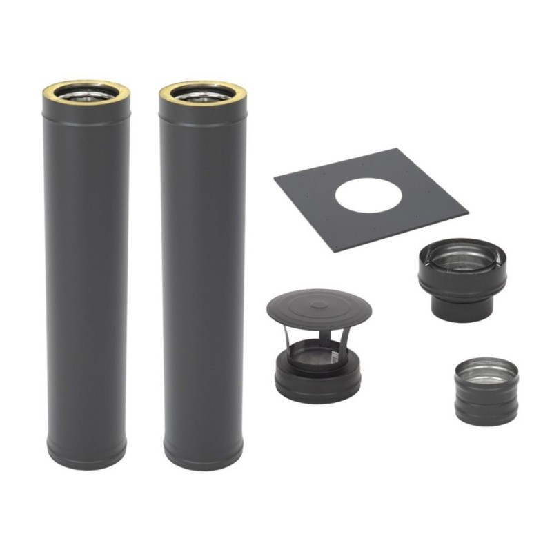 izoliuotas-kaminas-d115210mm-2m-komplektas-juodas Juodas Izoliuoto Kamino Komplektas | D115/210 mm | 2 m | AISI 304 (0,8 mm)
