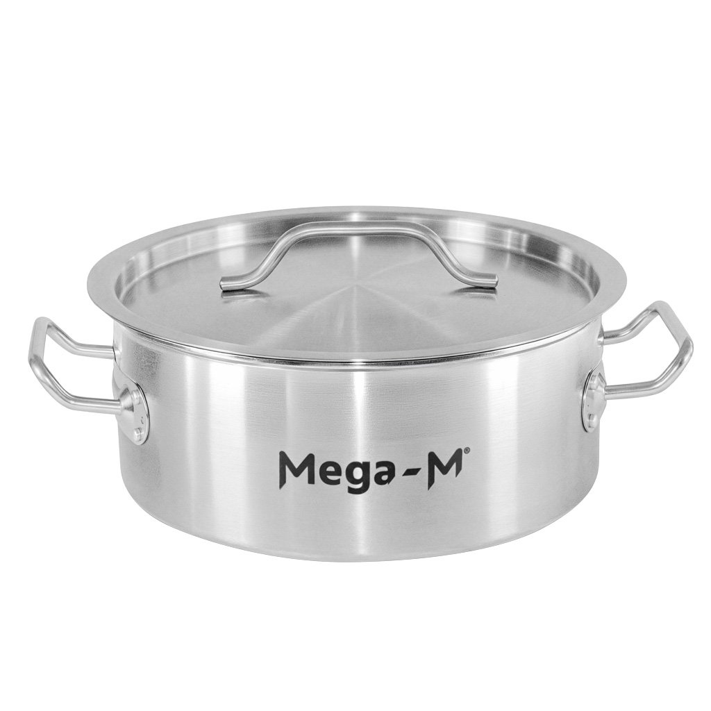Garnek-ze-stali-nierdzewnej-niski-z-pokrywka-Mega-M-Standard-5L-25×11-cm-MTP007676-1 Žemas puodas su dangčiu Mega-M STANDARD 5 l 25x11 cm