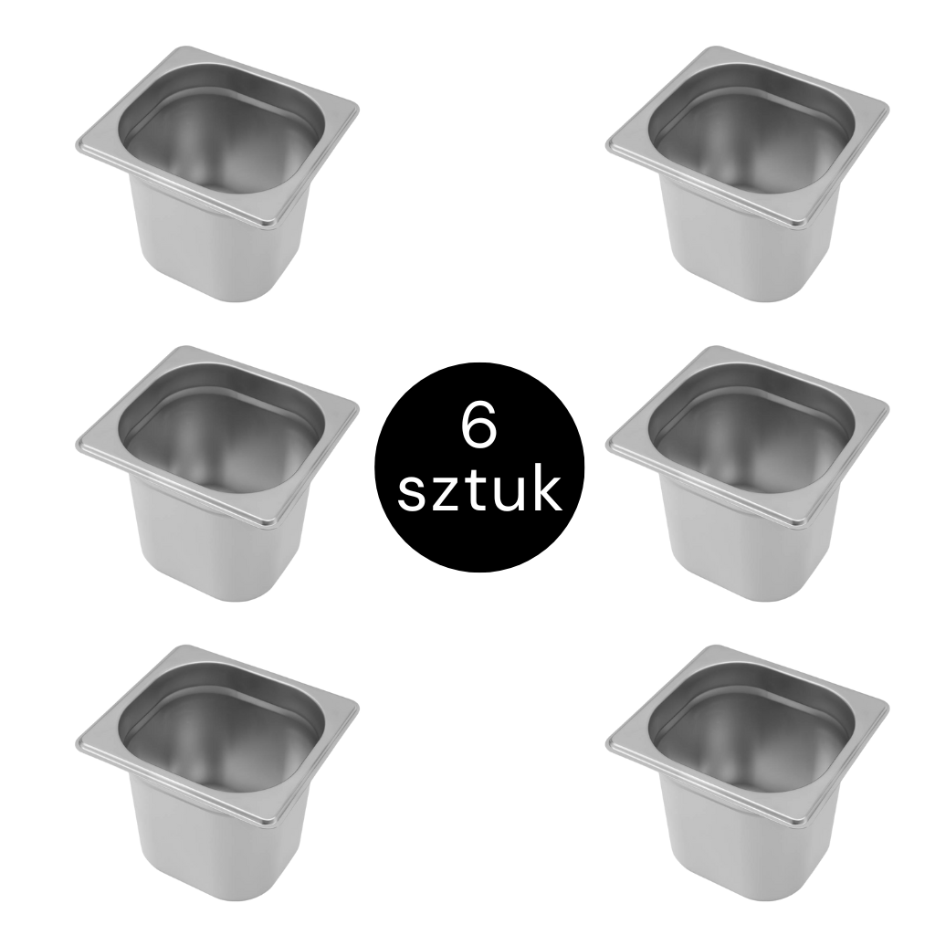 Pojemnik-GN-16-ze-stali-nierdzewnej-Mega-M-176×162×15-cm-zestaw-6-szt.-MPP001460 Gastronominis indas GN 1/6 Mega-M 17,6x16,2x15 cm (6 vnt. rinkinys)