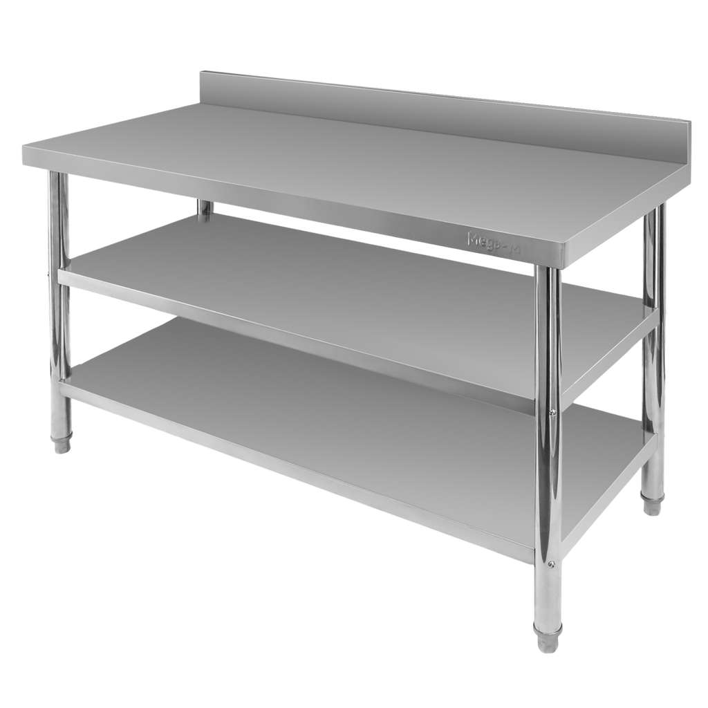 Stol-gastronomiczny-ze-stali-nierdzewnej-przyscienny-z-2-polkami-Mega-M-X-STANDARD-140-8 Gastronominis stalas Mega-M