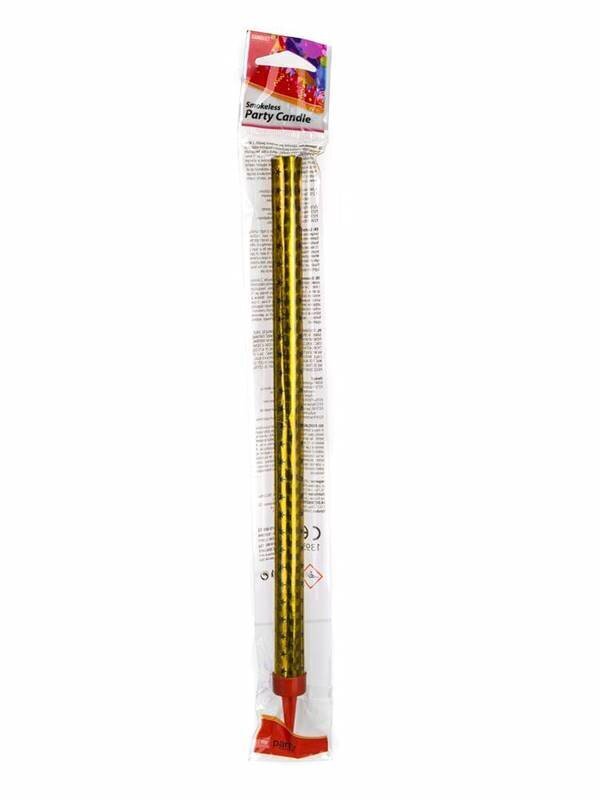 zveke-fejerverkas-tortui-26-cm_reference 26 cm žvakė-fejerverkas, įsmeigta į gimtadienio tortą, skleidžianti auksinių kibirkščių fontaną šventės metu